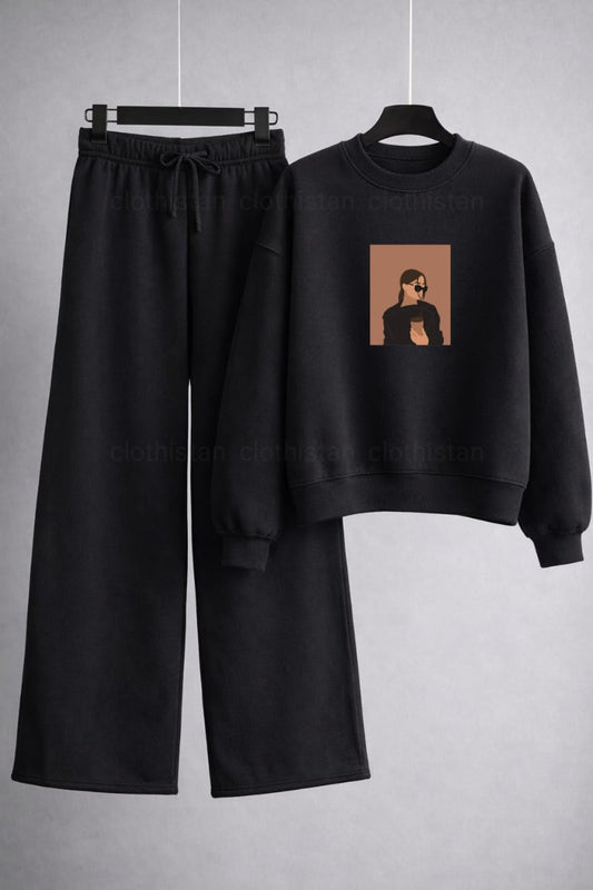 Coffee Girl Printed Sweatshirt & Wide-Leg Sweatpants Pack of Two
