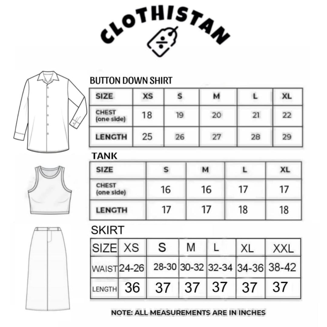 Button Down Shirt, Beige Tank Top And Beige Umbrella Skirt - Pack of Threes