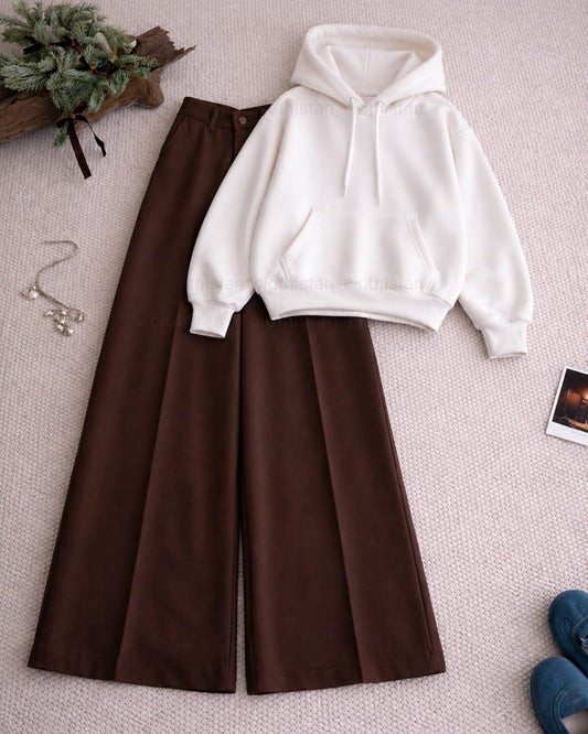 Hoodie and Brown High Waisted Formal Pants