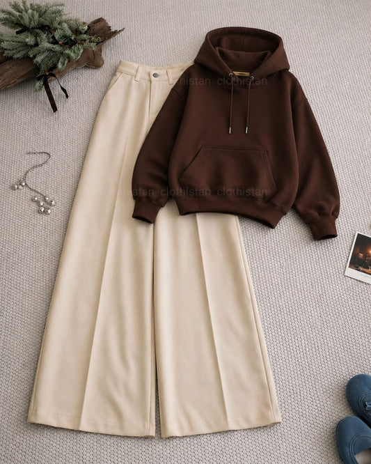 Hoodie and Beige High Waisted Formal Pants