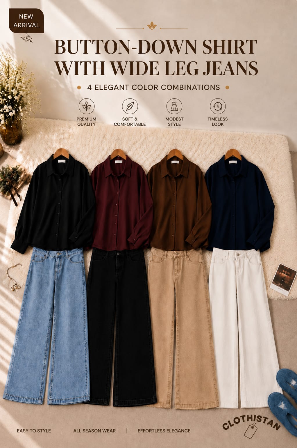 Button-Down Shirt & Wide-Leg Jeans