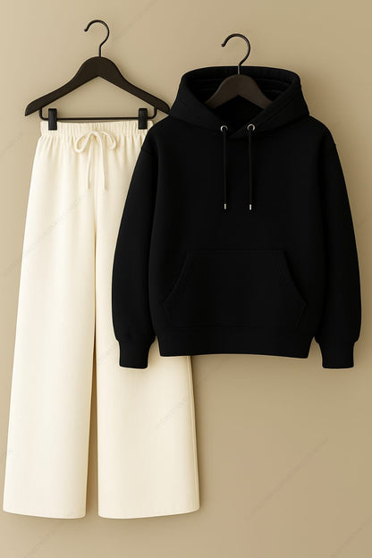 Hoodie & White Wide-Leg Sweatpants Pack of Two