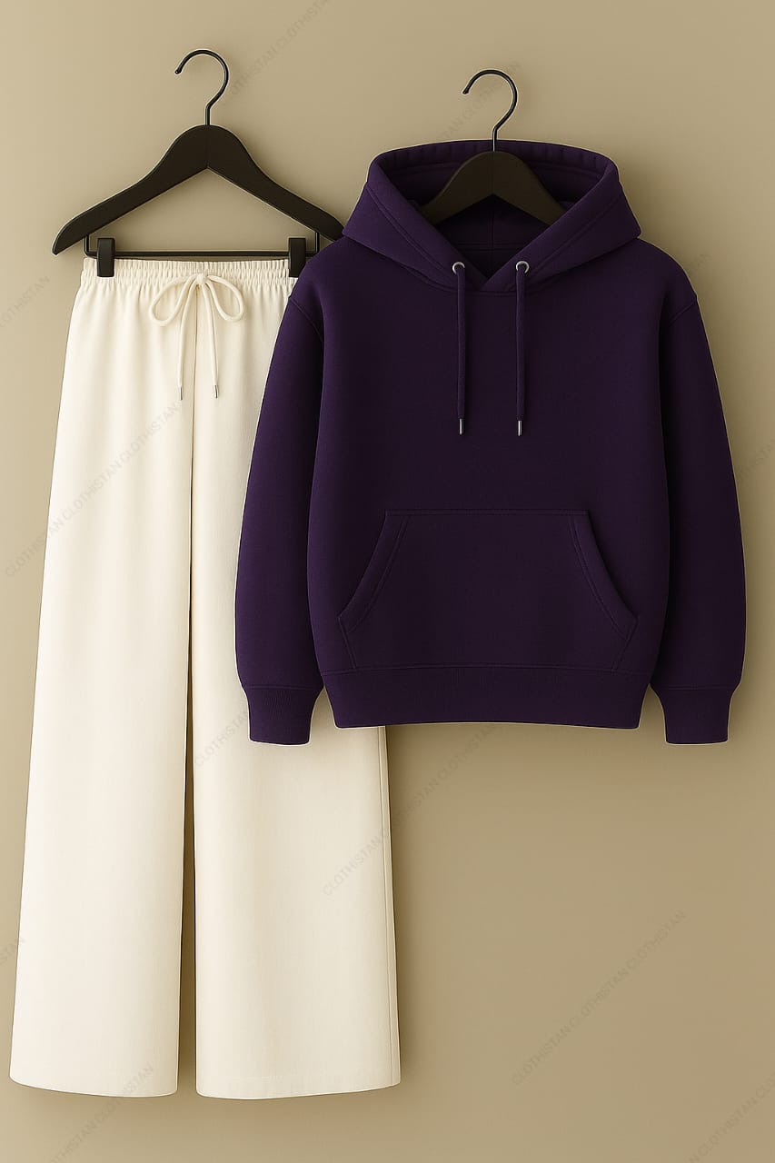 Hoodie & White Wide-Leg Sweatpants Pack of Two