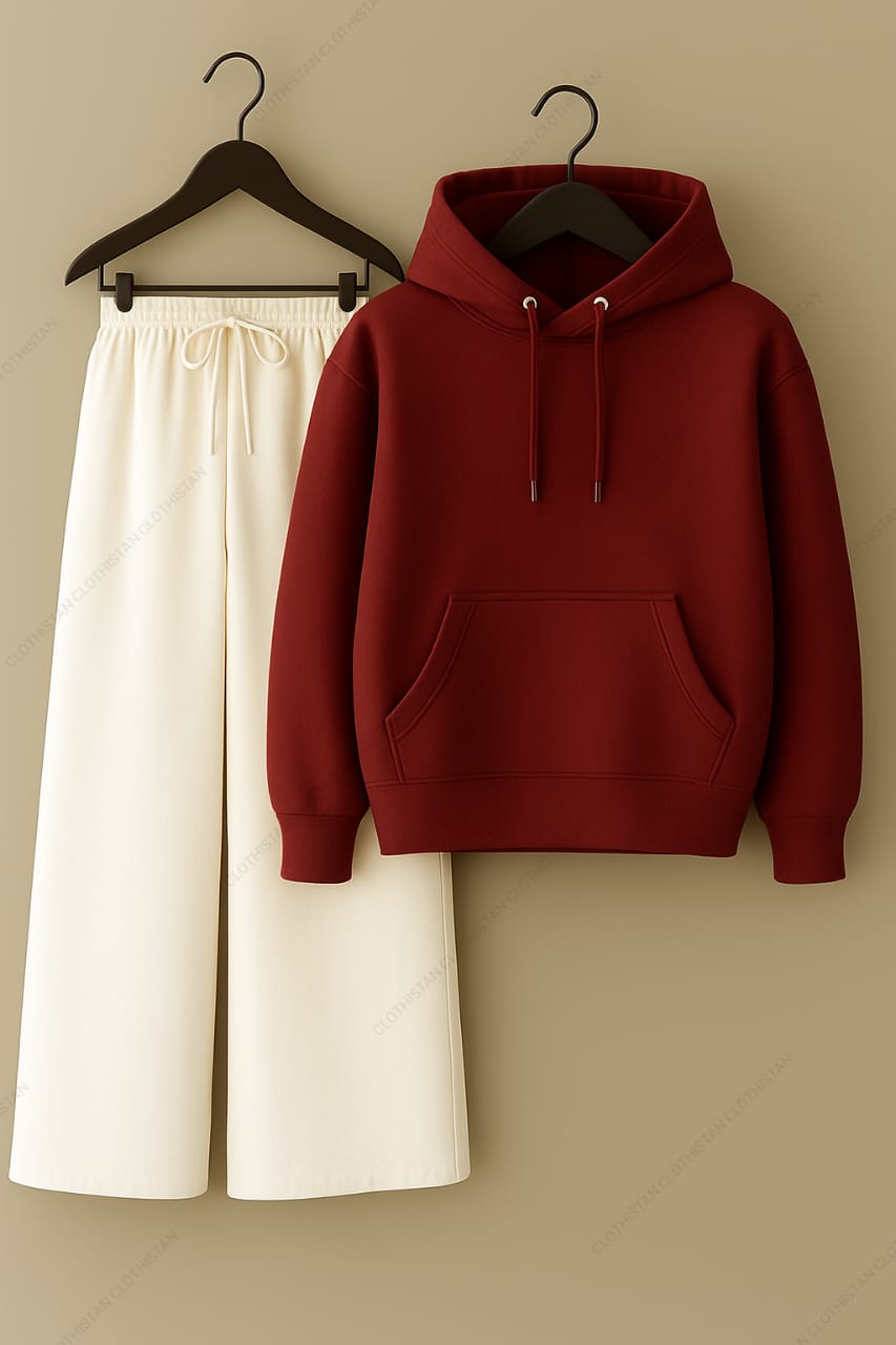 Hoodie & White Wide-Leg Sweatpants Pack of Two