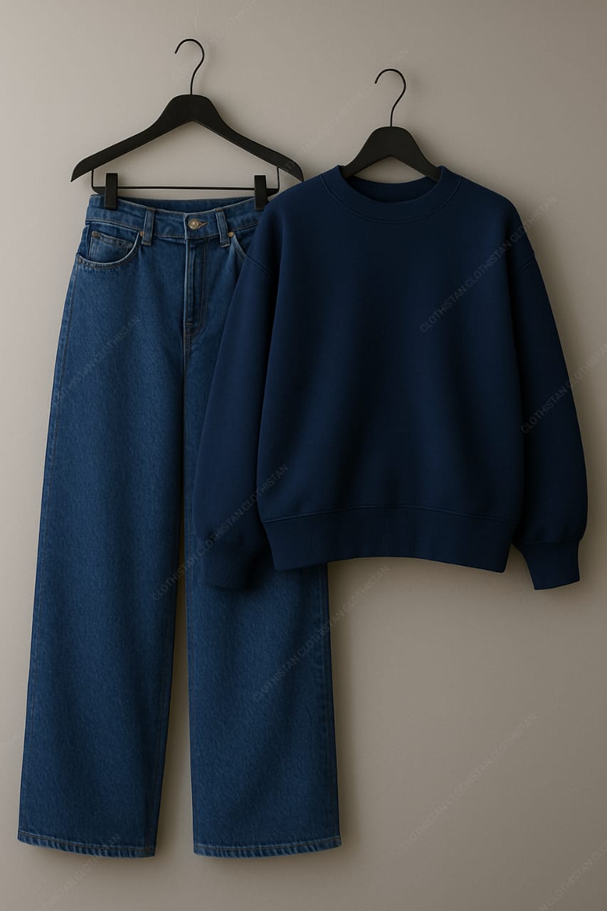 Sweatshirt & Mid Blue Wide leg Jeans Pack Of Two