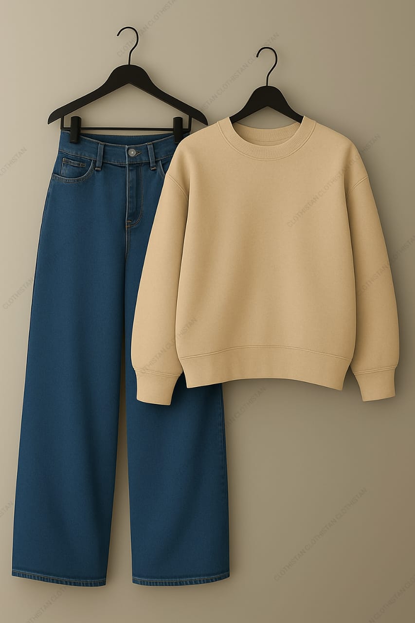 Sweatshirt & Mid Blue Wide leg Jeans Pack Of Two