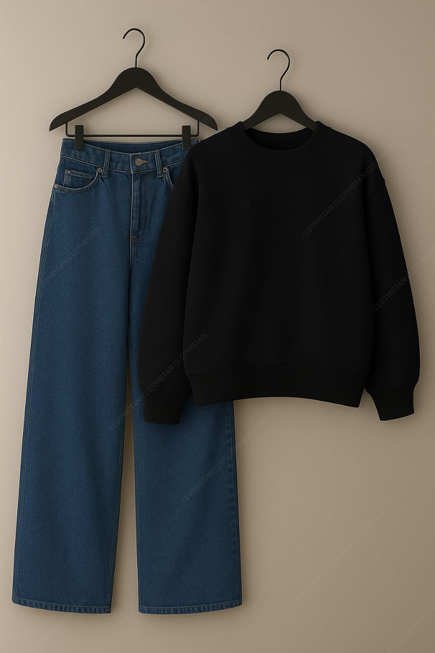 Sweatshirt & Mid Blue Wide leg Jeans Pack Of Two