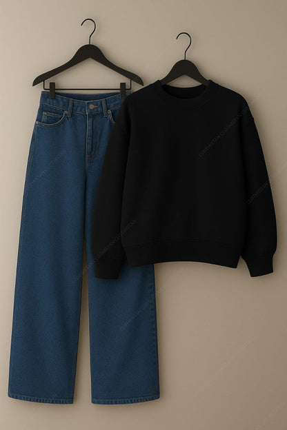 Sweatshirt & Mid Blue Wide leg Jeans Pack Of Two