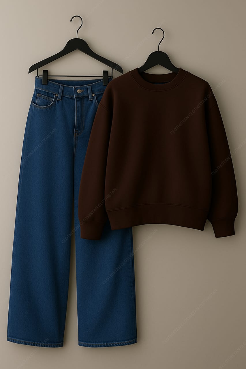 Sweatshirt & Mid Blue Wide leg Jeans Pack Of Two