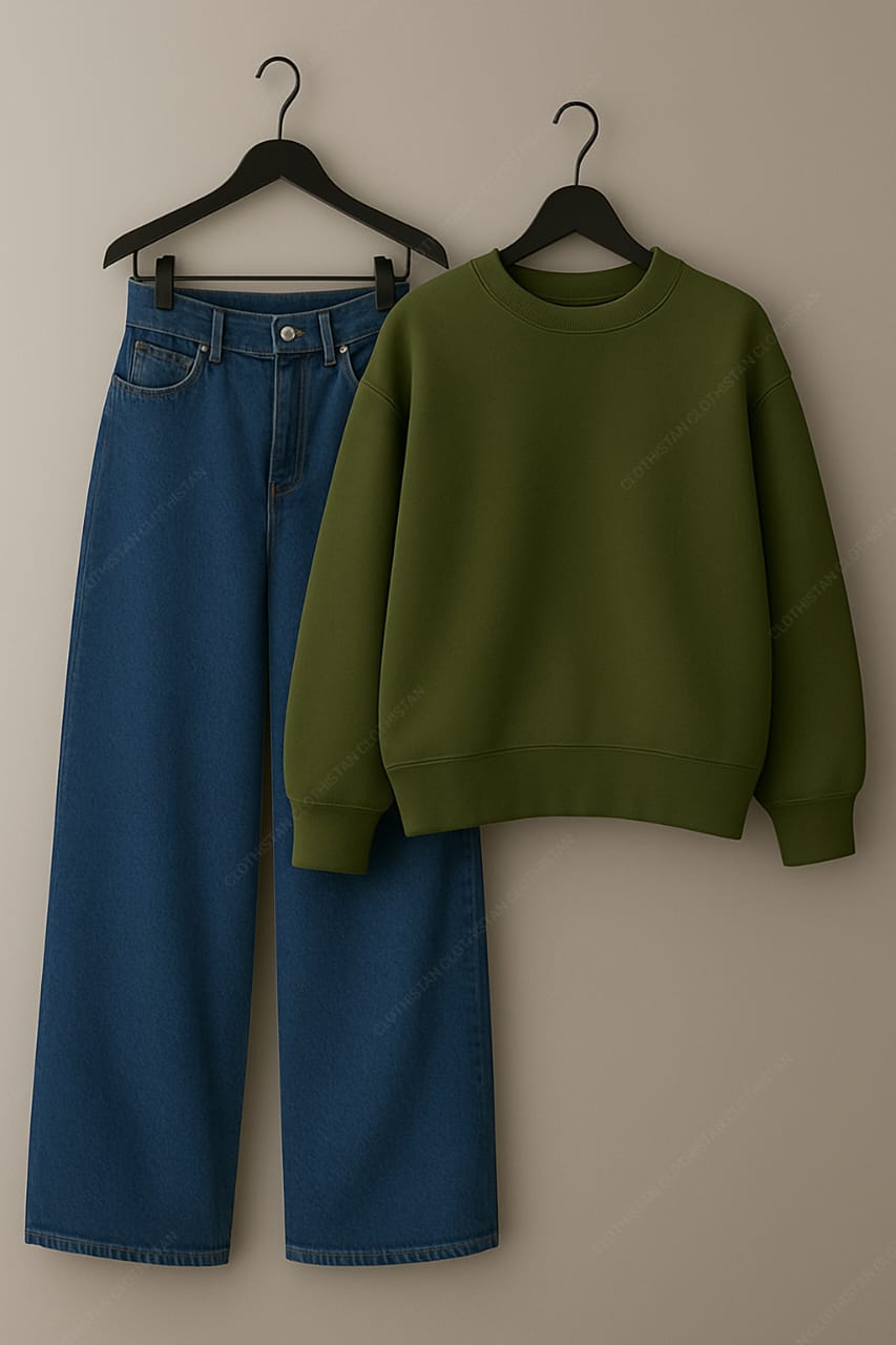 Sweatshirt & Mid Blue Wide leg Jeans Pack Of Two