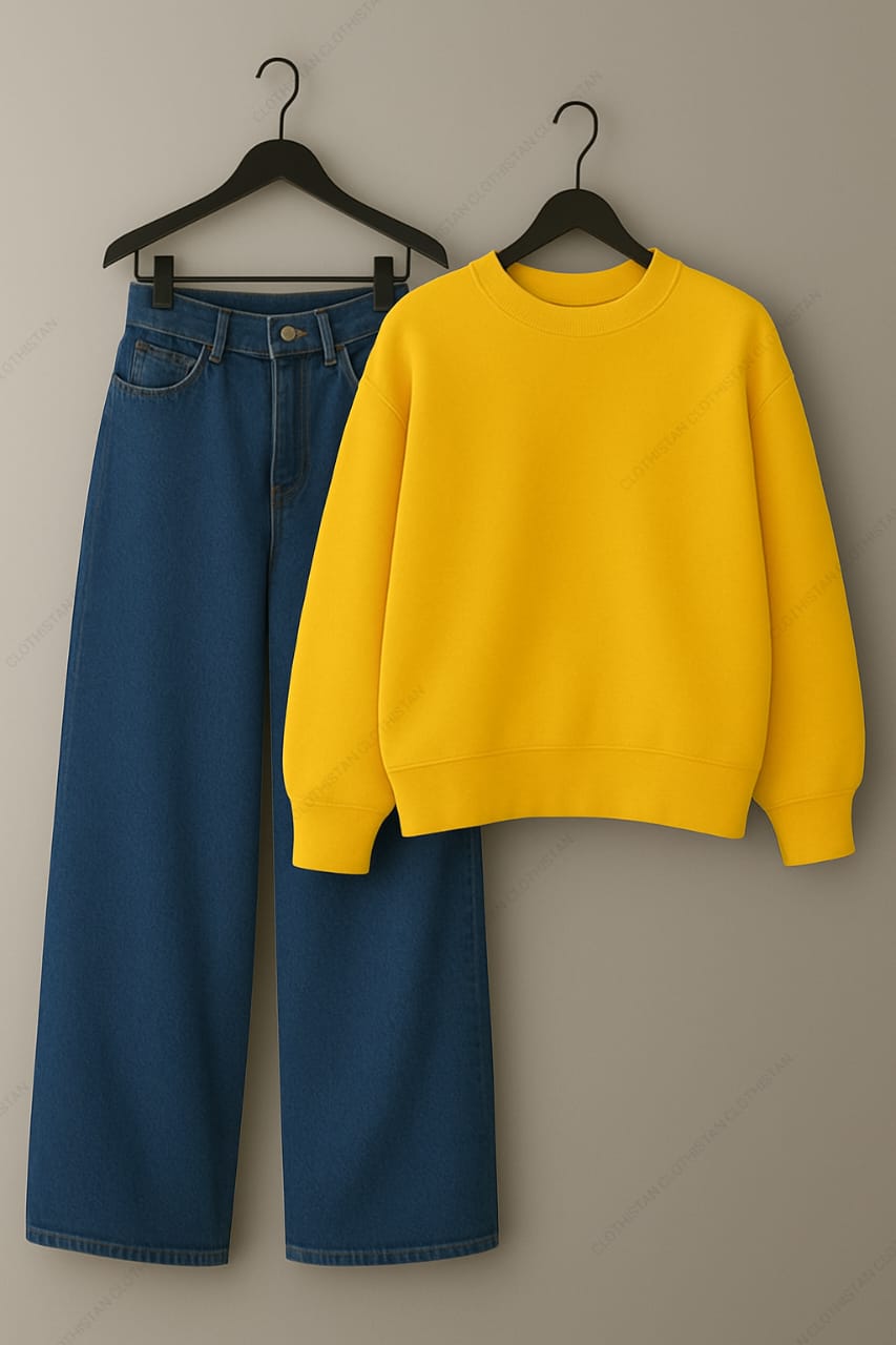 Sweatshirt & Mid Blue Wide leg Jeans Pack Of Two
