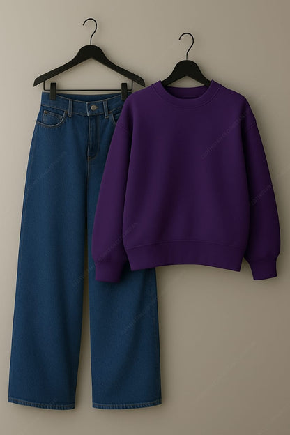 Sweatshirt & Mid Blue Wide leg Jeans Pack Of Two