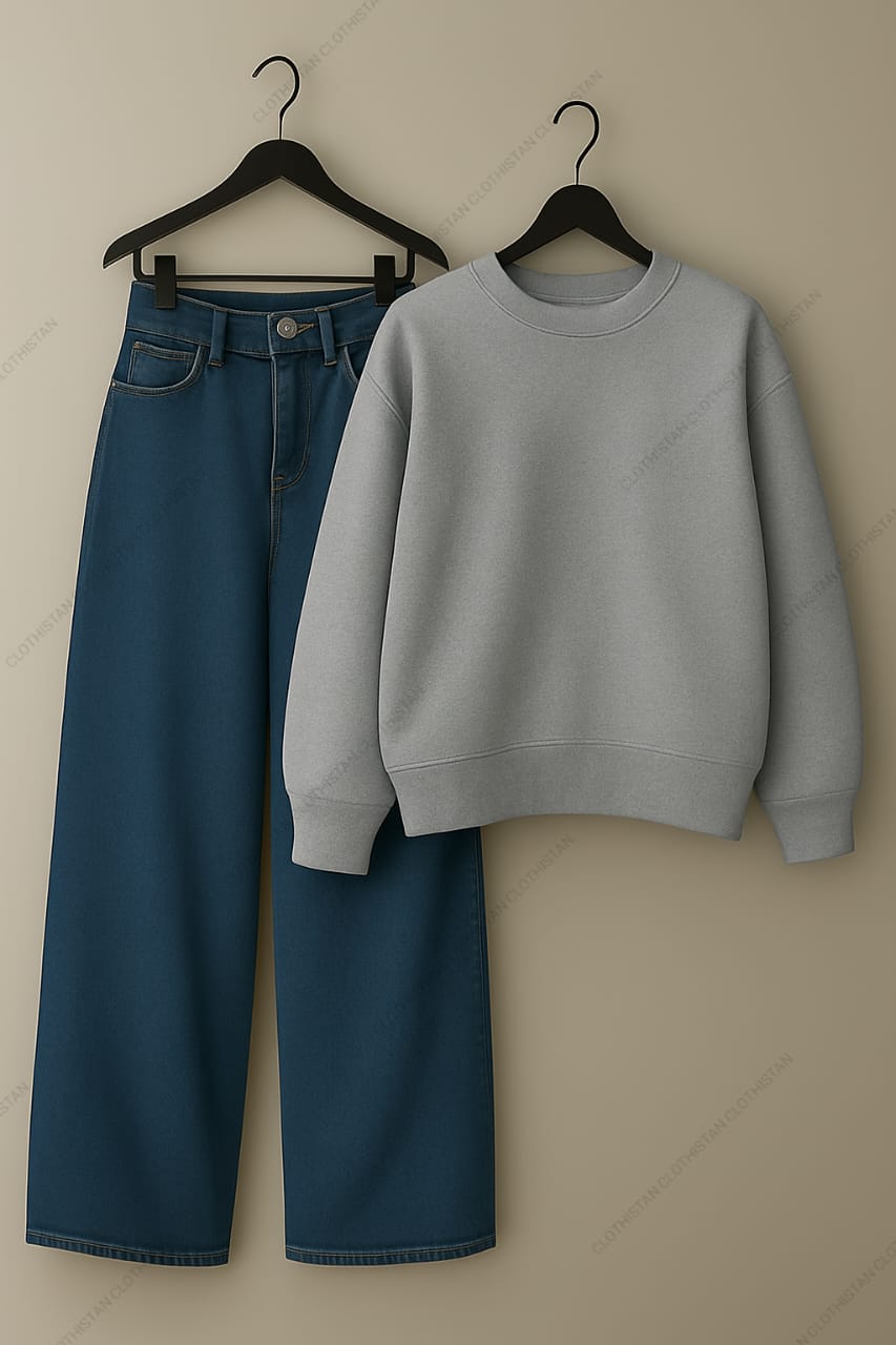Sweatshirt & Mid Blue Wide leg Jeans Pack Of Two
