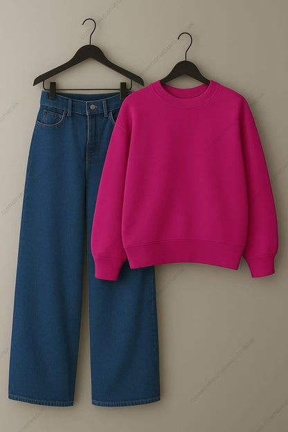 Sweatshirt & Mid Blue Wide leg Jeans Pack Of Two