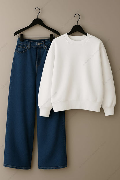 Sweatshirt & Mid Blue Wide leg Jeans Pack Of Two