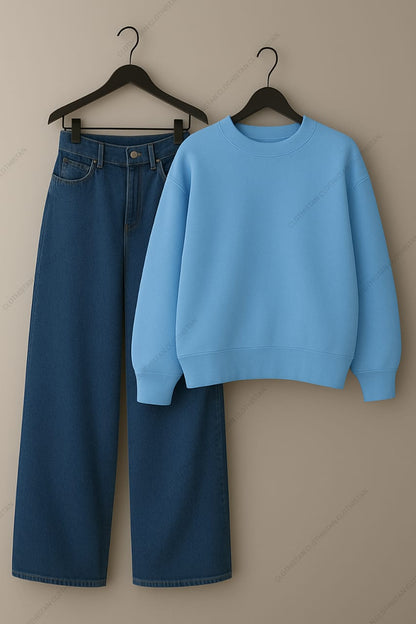 Sweatshirt & Mid Blue Wide leg Jeans Pack Of Two