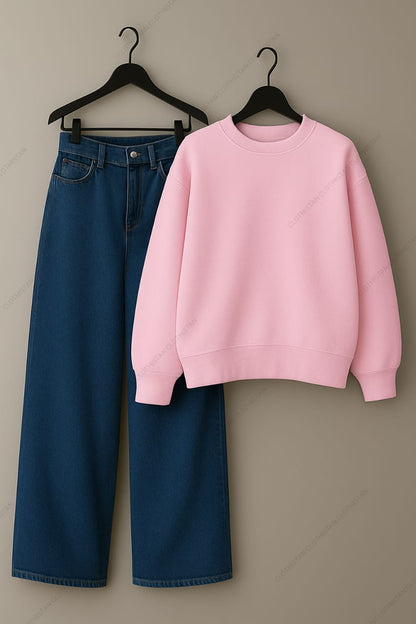 Sweatshirt & Mid Blue Wide leg Jeans Pack Of Two