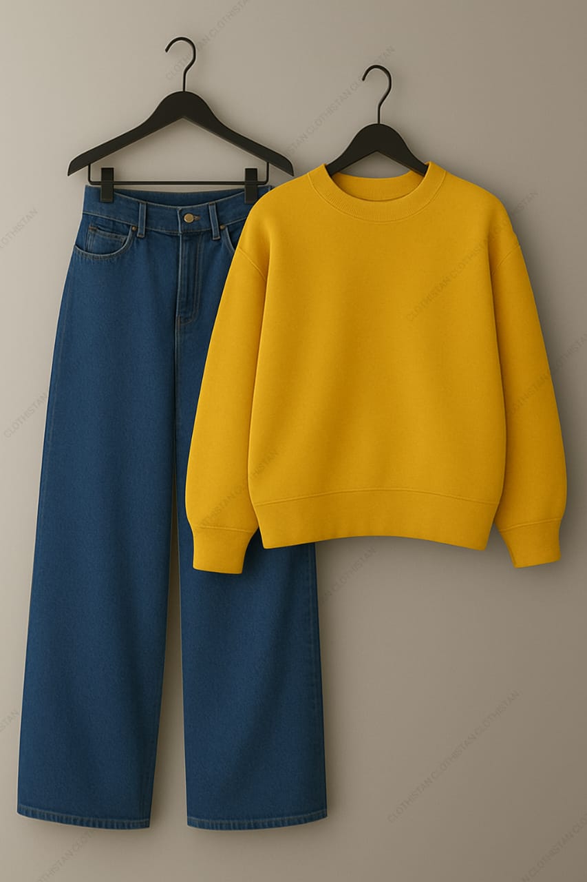 Sweatshirt & Mid Blue Wide leg Jeans Pack Of Two