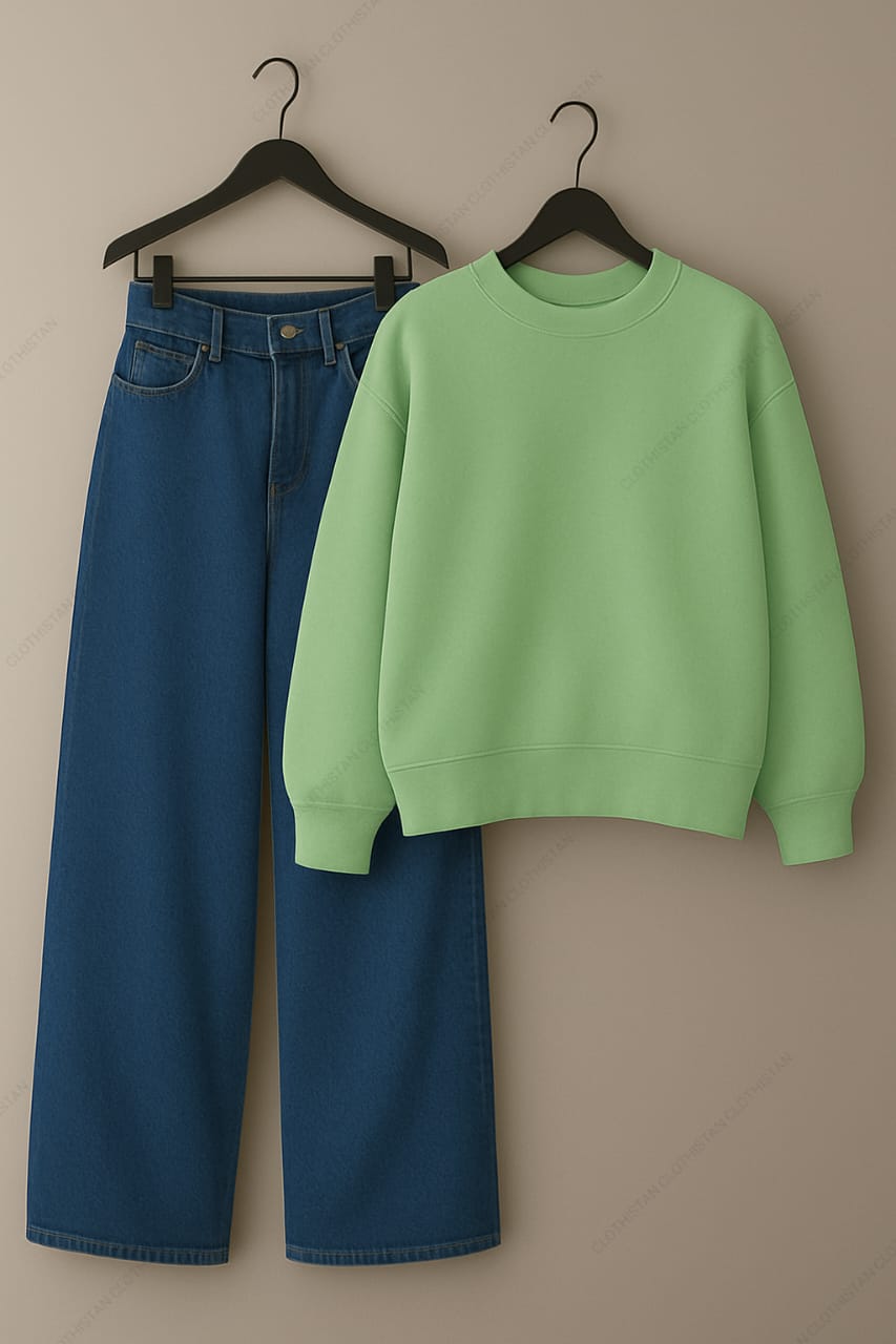 Sweatshirt & Mid Blue Wide leg Jeans Pack Of Two