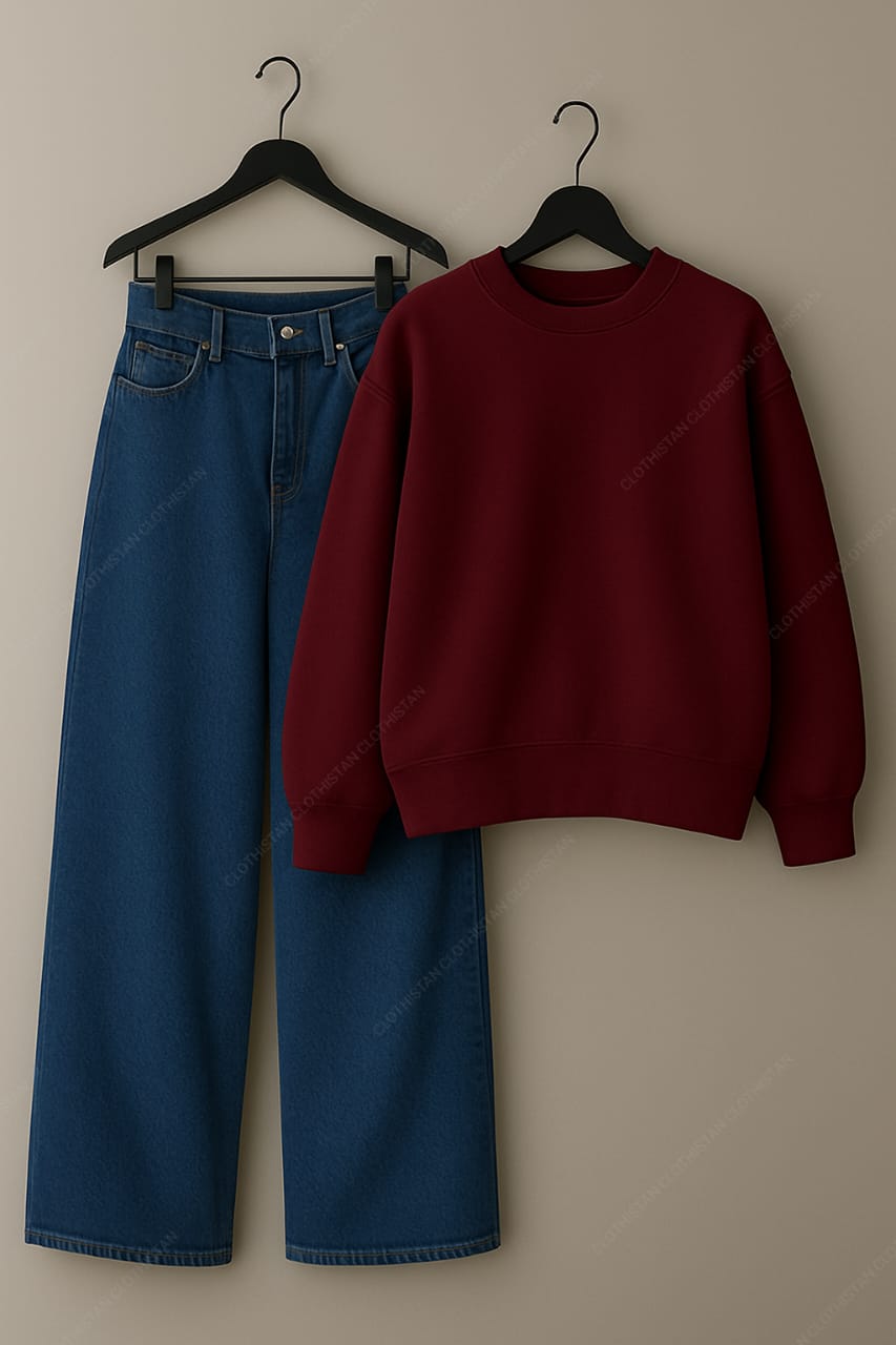 Sweatshirt & Mid Blue Wide leg Jeans Pack Of Two