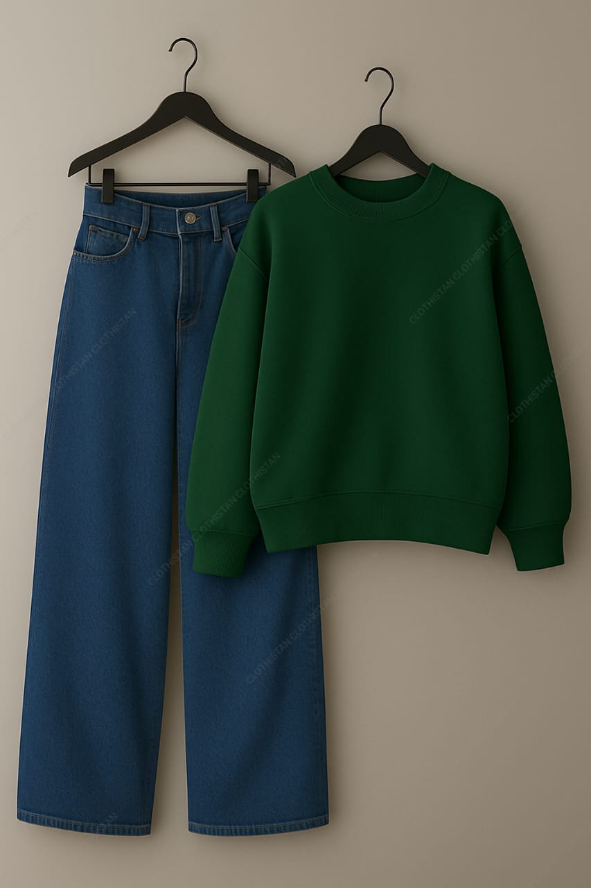 Sweatshirt & Mid Blue Wide leg Jeans Pack Of Two