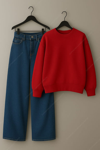 Sweatshirt & Mid Blue Wide leg Jeans Pack Of Two