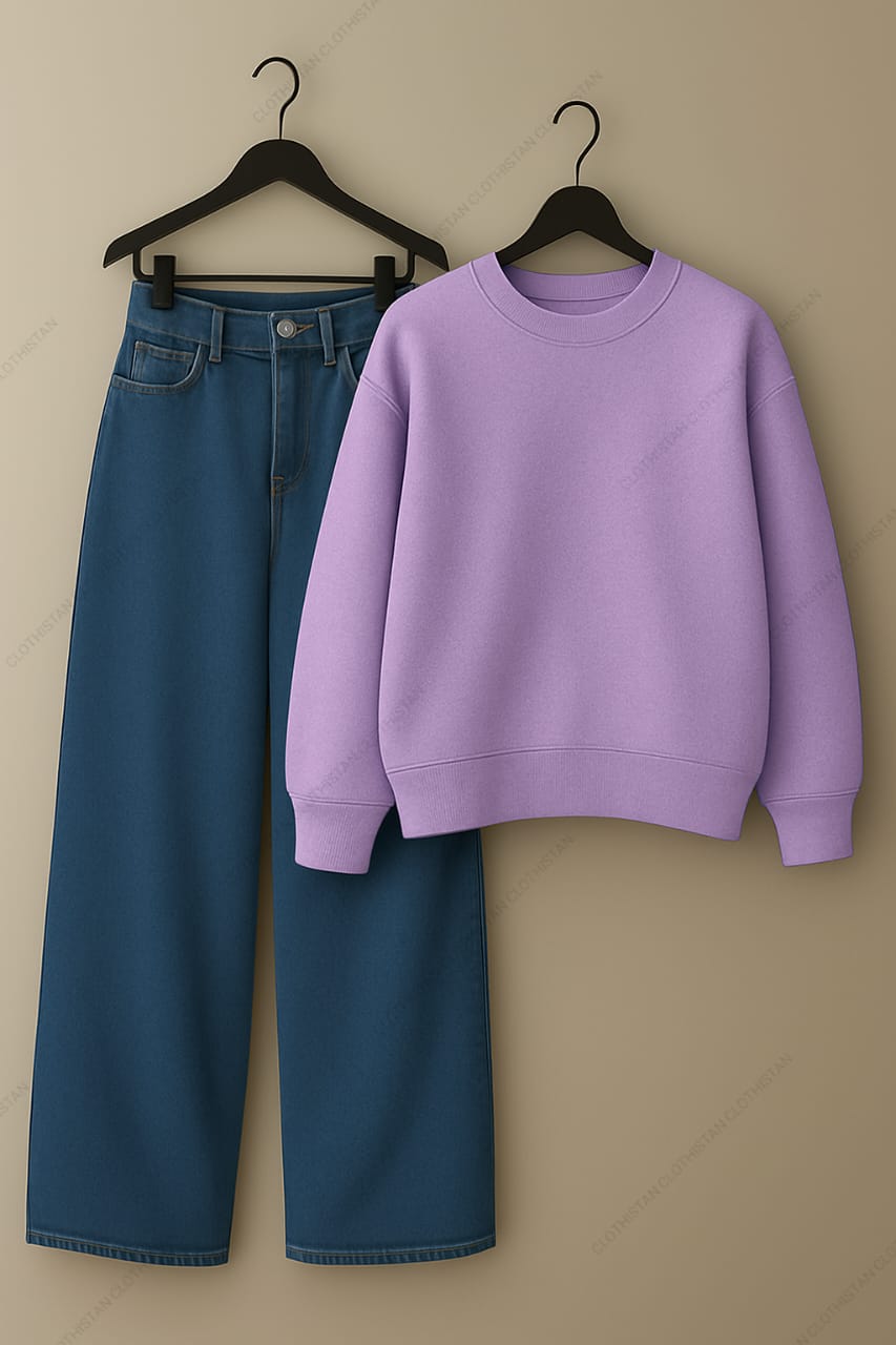 Sweatshirt & Mid Blue Wide leg Jeans Pack Of Two