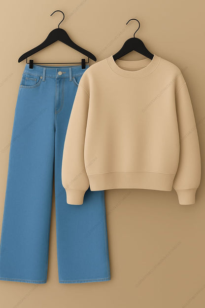 Sweatshirt & Sky Blue Wide leg Jeans Pack Of Two
