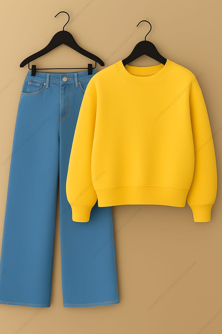 Sweatshirt & Sky Blue Wide leg Jeans Pack Of Two