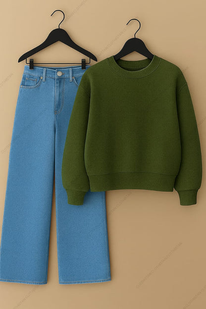 Sweatshirt & Sky Blue Wide leg Jeans Pack Of Two