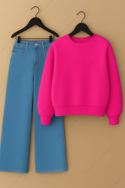 Sweatshirt & Sky Blue Wide leg Jeans Pack Of Two