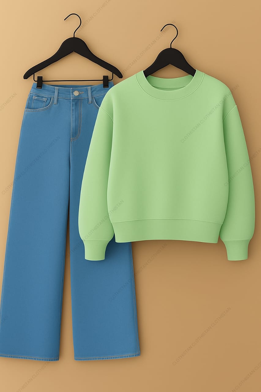 Sweatshirt & Sky Blue Wide leg Jeans Pack Of Two