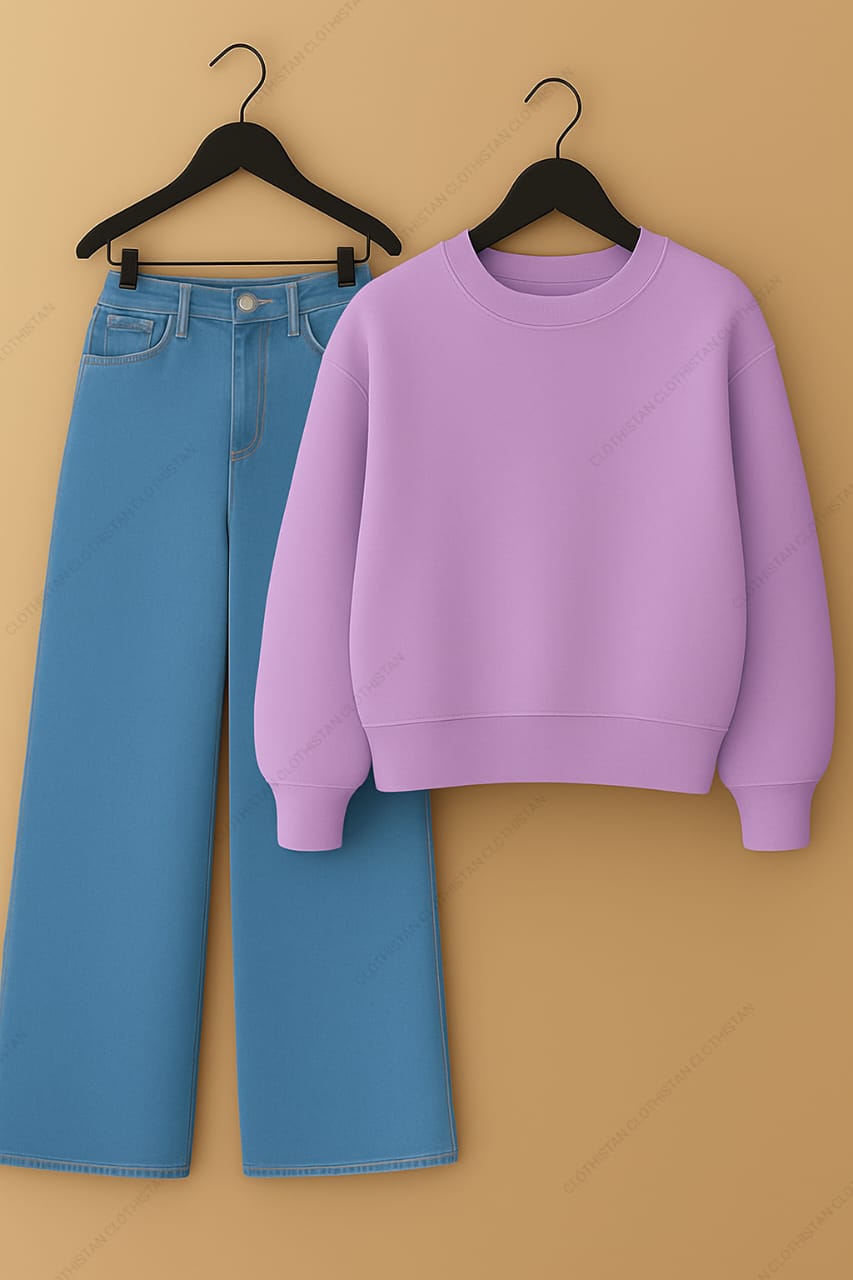 Sweatshirt & Sky Blue Wide leg Jeans Pack Of Two