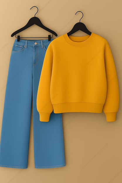 Sweatshirt & Sky Blue Wide leg Jeans Pack Of Two