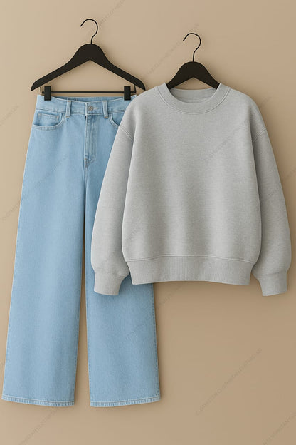 Sweatshirt & Sky Blue Wide leg Jeans Pack Of Two
