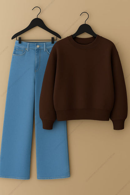 Sweatshirt & Sky Blue Wide leg Jeans Pack Of Two