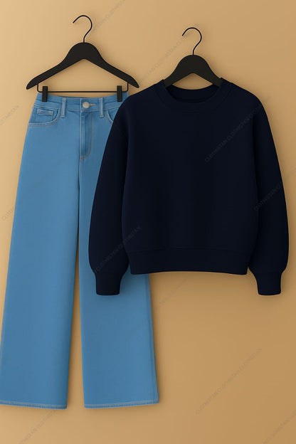 Sweatshirt & Sky Blue Wide leg Jeans Pack Of Two