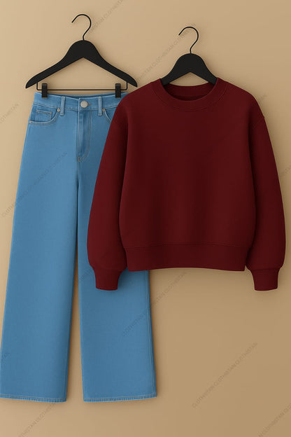 Sweatshirt & Sky Blue Wide leg Jeans Pack Of Two