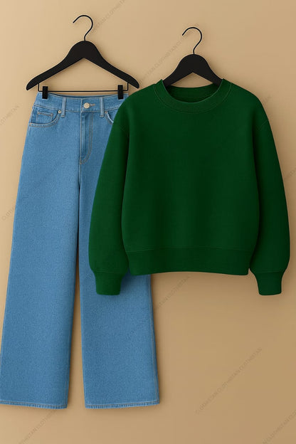Sweatshirt & Sky Blue Wide leg Jeans Pack Of Two