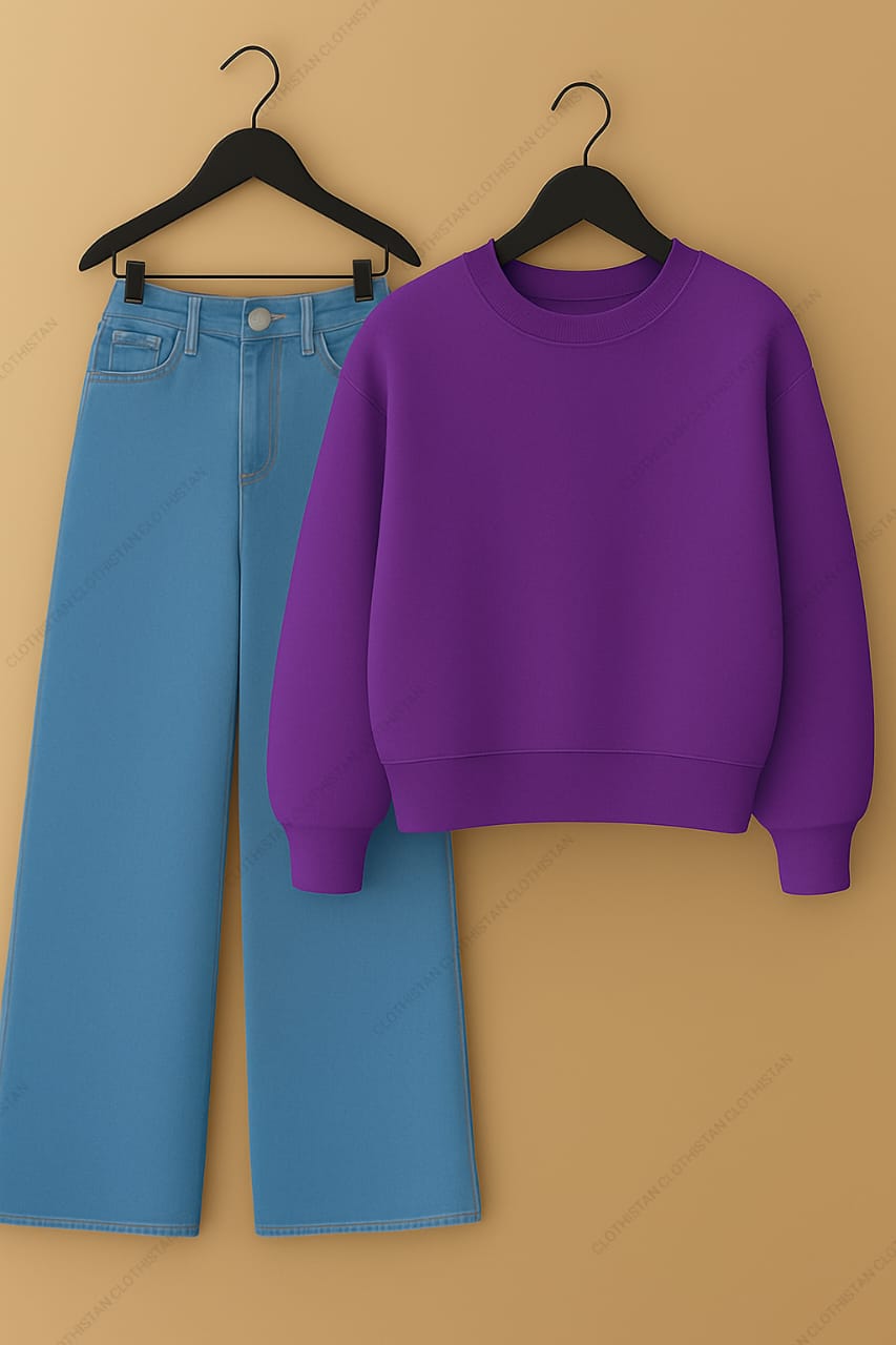 Sweatshirt & Sky Blue Wide leg Jeans Pack Of Two