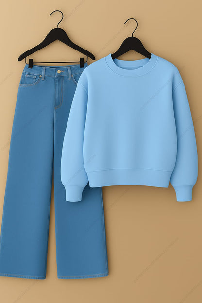 Sweatshirt & Sky Blue Wide leg Jeans Pack Of Two