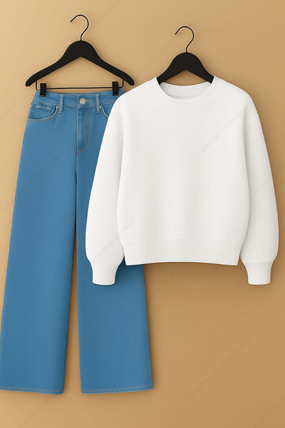 Sweatshirt & Sky Blue Wide leg Jeans Pack Of Two