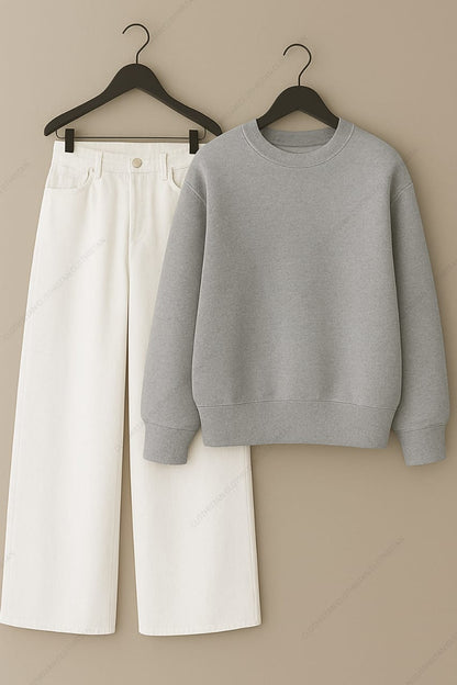 Sweatshirt & White Wide leg Jeans Pack Of Two