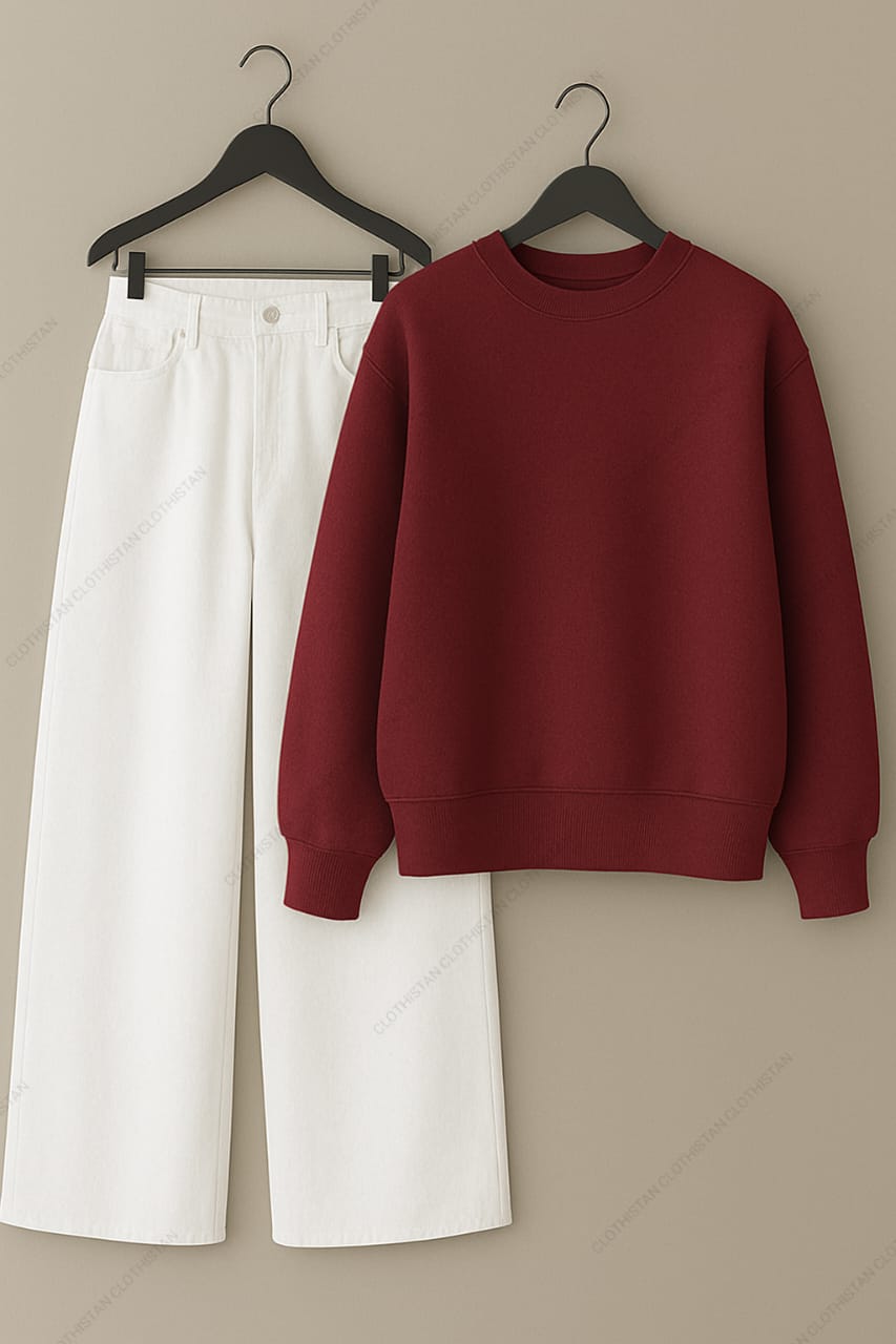 Sweatshirt & White Wide leg Jeans Pack Of Two