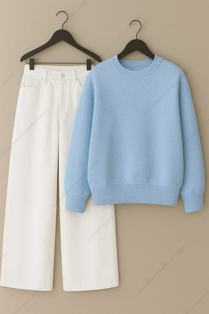 Sweatshirt & White Wide leg Jeans Pack Of Two