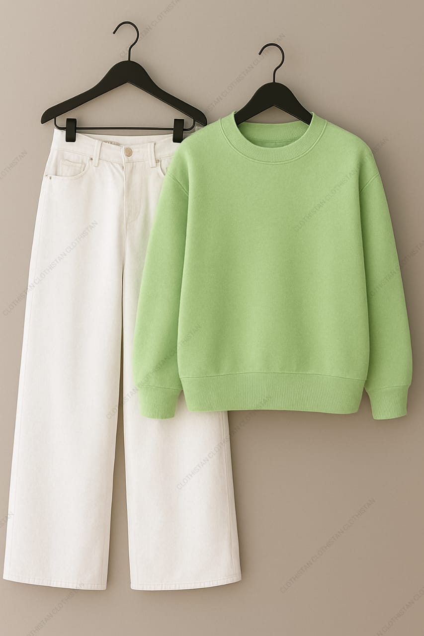 Sweatshirt & White Wide leg Jeans Pack Of Two