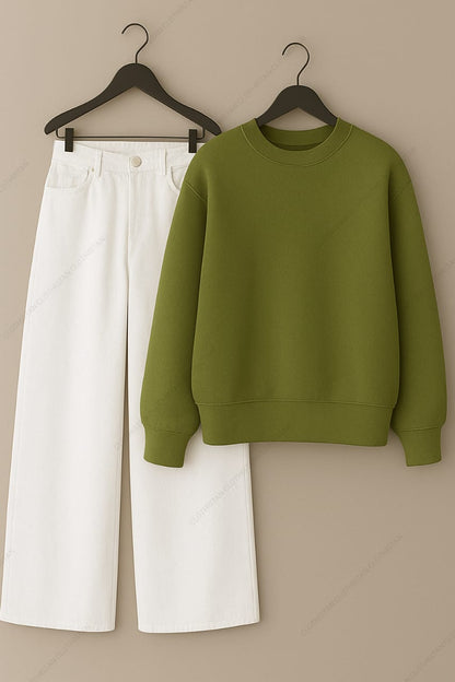Sweatshirt & White Wide leg Jeans Pack Of Two