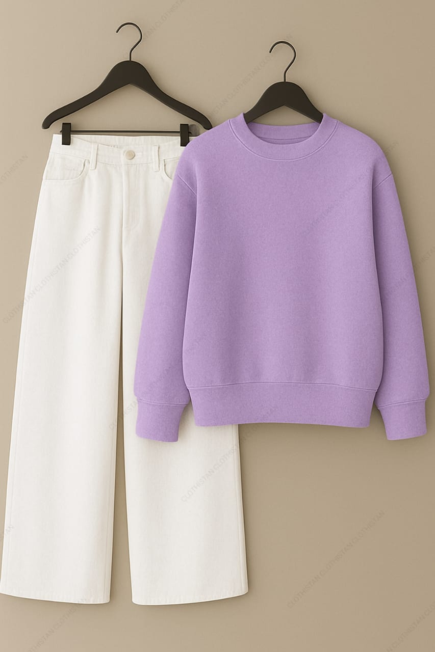 Sweatshirt & White Wide leg Jeans Pack Of Two