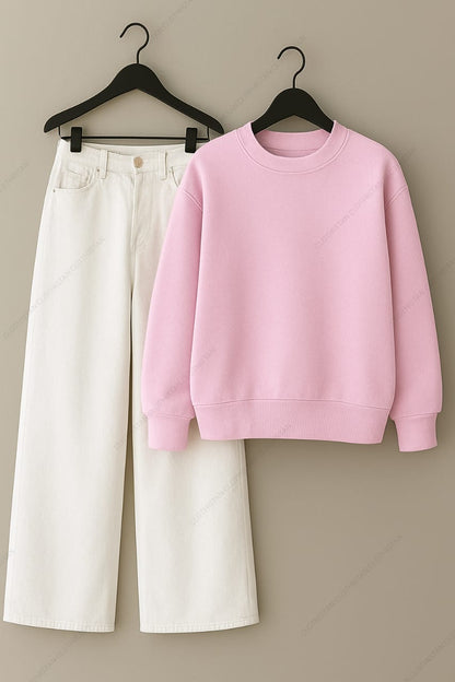 Sweatshirt & White Wide leg Jeans Pack Of Two