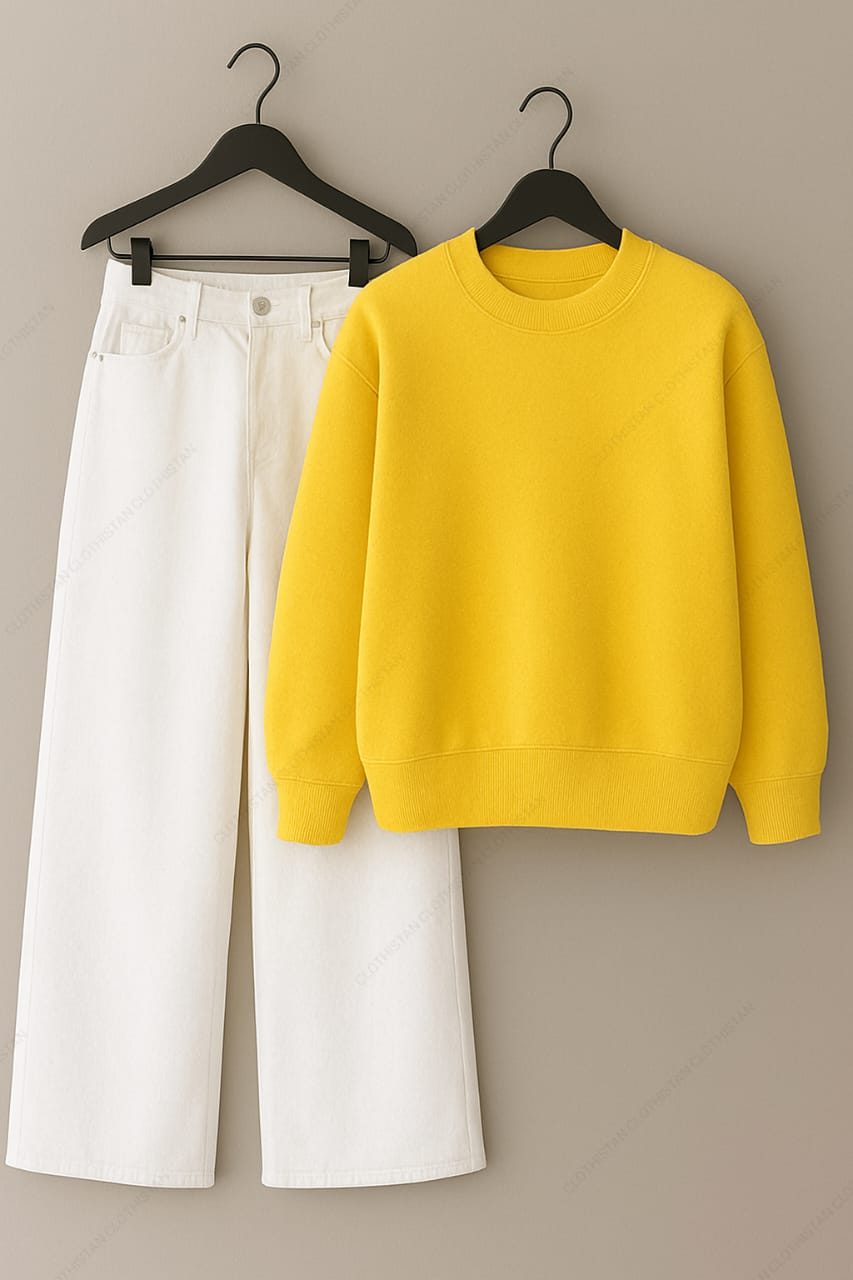 Sweatshirt & White Wide leg Jeans Pack Of Two